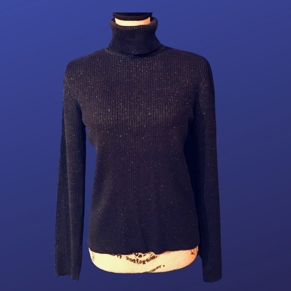 LIZ CLAIBORNE LIZSPORT Metallic Sparkle Turtleneck,DARK BLUE/GREEN, Size M, NWOT